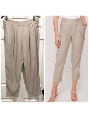 Aritzia Babaton Cohen Mid Rise Slim Leg Ankle Trousers Pants Linen Blend Size 8
